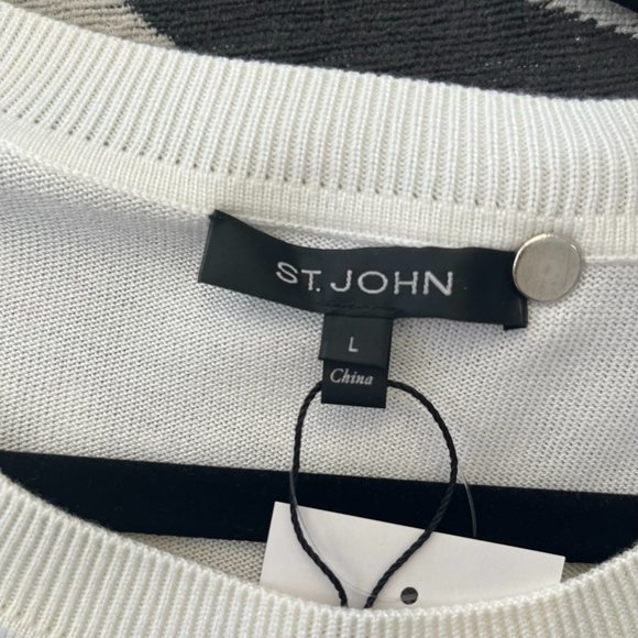 ST. JOHN Black Label Floral Silk Front & Knit Sweater Shell - Picture 2 of 11